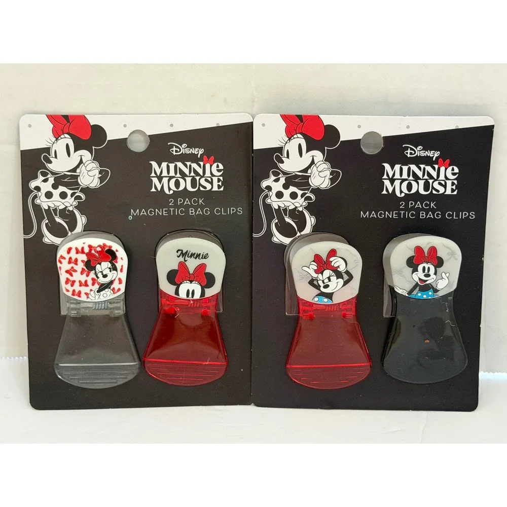 Disney Minnie Mouse Magnetic Bag Clips 2 Pack Sets Red Black White Kitchen 4pc